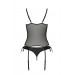 Корсет со шнуровкой Passion NESSY CORSET XXL/XXXL black, стринги с открытым доступом, пажи для чулок
