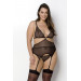 Корсет із пажами Passion Amberly Corset 6XL/7XL black, асиметричний крій, мережива, стрінги