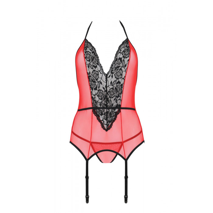 Корсет с пажами для чулок Passion PEONIA CORSET L/XL red, стринги