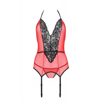Корсет с пажами для чулок Passion PEONIA CORSET S/M red, стринги