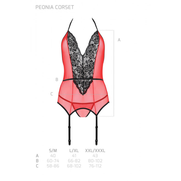 Корсет с пажами для чулок Passion PEONIA CORSET XXL/XXXL red стринги
