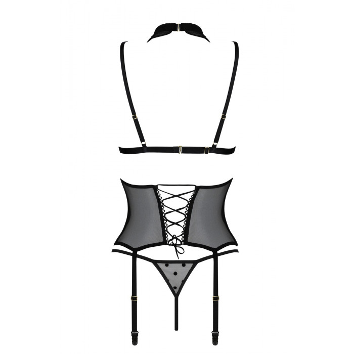 Корсет с открытой грудью Passion DOMINICA CORSET L/XL black, пажи для чулок, стринги