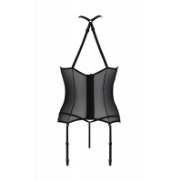 Корсет с пажами Passion SATARA CORSET L/XL black, стринги, кружево, застежки спереди и сзади