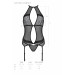 Корсет с пажами Passion SATARA CORSET S/M black, стринги, кружево, застежки спереди и сзади
