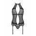 Корсет с пажами Passion SATARA CORSET XXL/XXXL black, стринги, кружево, застежки спереди и сзади