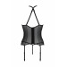 Корсет с пажами Passion SATARA CORSET XXL/XXXL black, стринги, кружево, застежки спереди и сзади