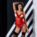 Корсет з відкритими грудьми CHERRY CORSET red S/M - Passion Exclusive, трусики, пажі, стрепи, оборки