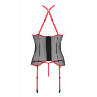 Корсет с пажами PassionSATARA CORSET L/XL red, стринги, кружево, застежки спереди и сзади