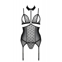 Корсет с открытой грудью Passion DOMINICA CORSET S/M black, пажи для чулок, стринги