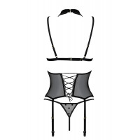 Корсет с открытой грудью Passion DOMINICA CORSET S/M black, пажи для чулок, стринги