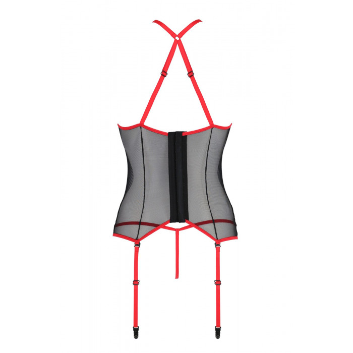 Корсет с пажами Passion SATARA CORSET S/M red, стринги, кружево, застежки спереди и сзади