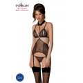 Корсет с открытой грудью Passion DOMINICA CORSET XXL/XXXL black, пажи для чулок, стринги