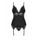 Сатиновий мереживний корсет Obsessive 810-COR-1 babydoll & thong S/M, чорний, корсет, танга