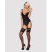 Сатиновий мереживний корсет Obsessive 810-COR-1 babydoll & thong S/M, чорний, корсет, танга