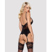 Сатиновий мереживний корсет Obsessive 810-COR-1 babydoll & thong L/XL, чорний, корсет, танга