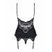 Сатиновий мереживний корсет Obsessive 810-COR-1 babydoll & thong L/XL, чорний, корсет, танга