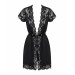 Сатиновий відкритий пеньюар на поясі Obsessive 810-PEI–1 peignoir black L/XL, чорний