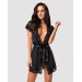 Сатиновий відкритий пеньюар на поясі Obsessive 810-PEI–1 peignoir black L/XL, чорний