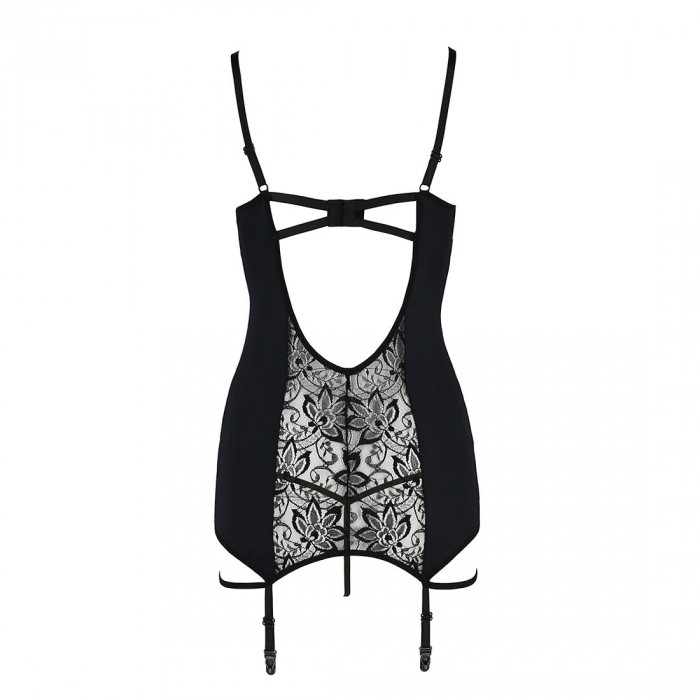 Сорочка приталенная с пажами PAULINE CHEMISE black S/M - Passion, трусики