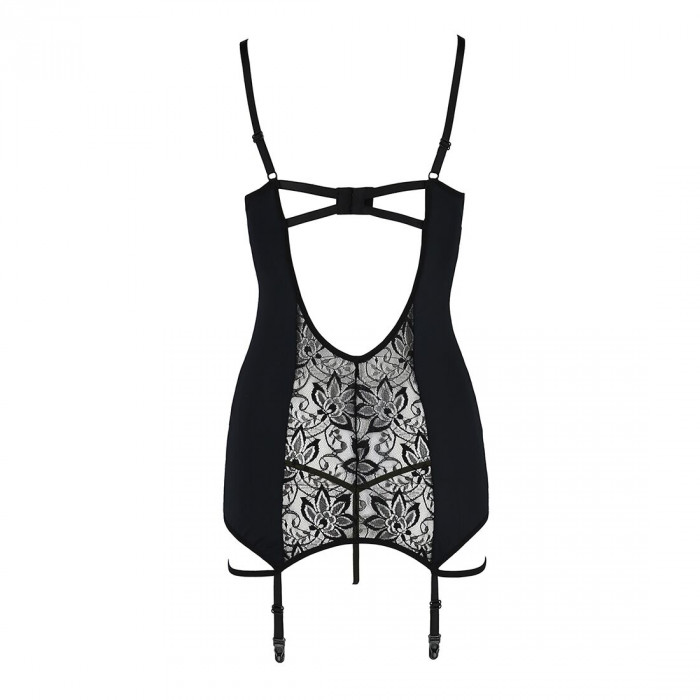Сорочка приталена з пажами PAULINE CHEMISE black XXL/XXXL - Passion, трусики