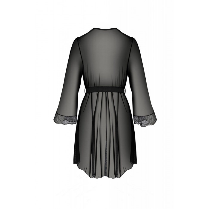 Пеньюар Passion Amberly Peignoir 4XL/5XL black, ажурні декольте та манжети, широкі рукави