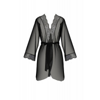 Пеньюар Passion Amberly Peignoir 4XL/5XL black, ажурні декольте та манжети, широкі рукави