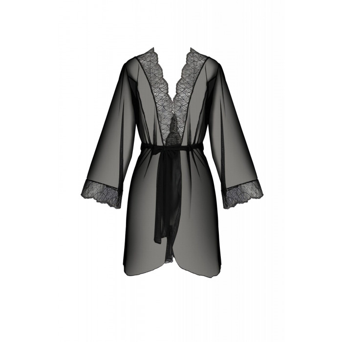 Пеньюар Passion Amberly Peignoir 4XL/5XL black, ажурні декольте та манжети, широкі рукави