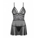 Еротичний мереживний комплект із сіточкою Obsessive 838-BAB-1babydoll & thong black S/M, чорний, пен