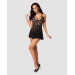 Еротичний мереживний комплект із сіточкою Obsessive 838-BAB-1 babydoll & thong black XXL, чорний, пе