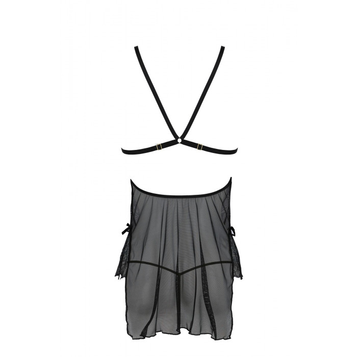 Сорочка Passion DELIENA CHEMISE L/XL black, стринги с заниженной талией