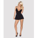 Сатиновий пеньюар із мереживом Obsessive 810-BAB-1 babydoll & thong S/M, чорний, пеньюар, танга