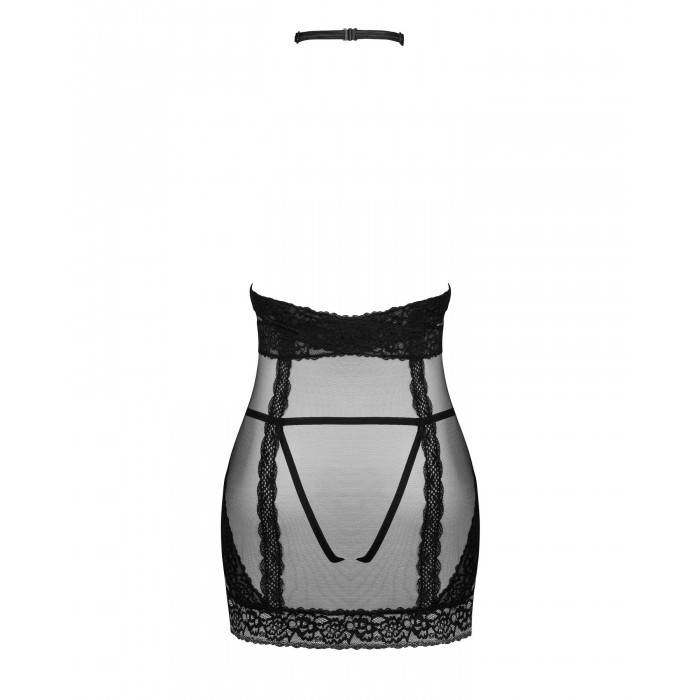 Напівпрозора сорочка з відкритими грудьми Obsessive Lacrisia chemise XL/2XL, чорна, з чокером