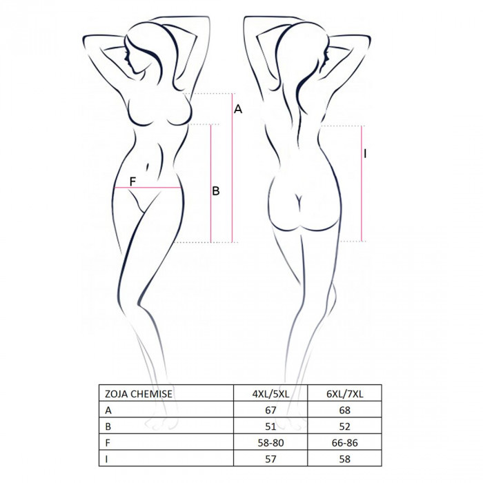 (SALE) Сорочка приталена з чашечками ZOJA CHEMISE black 6XL/7XL - Passion, трусики