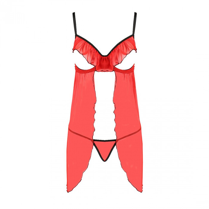 Прозорий пеньюар з відкритими грудьми CHERRY CHEMISE red L/XL - Passion Exclusive, трусики