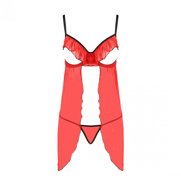 Прозрачный пеньюар с открытой грудью CHERRY CHEMISE red XXL/XXXL - Passion Exclusive, трусики