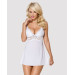 Сатиновий пеньюар з мереживом Obsessive 810-BAB-2 babydoll & thong L/XL, білий, пеньюар, танга