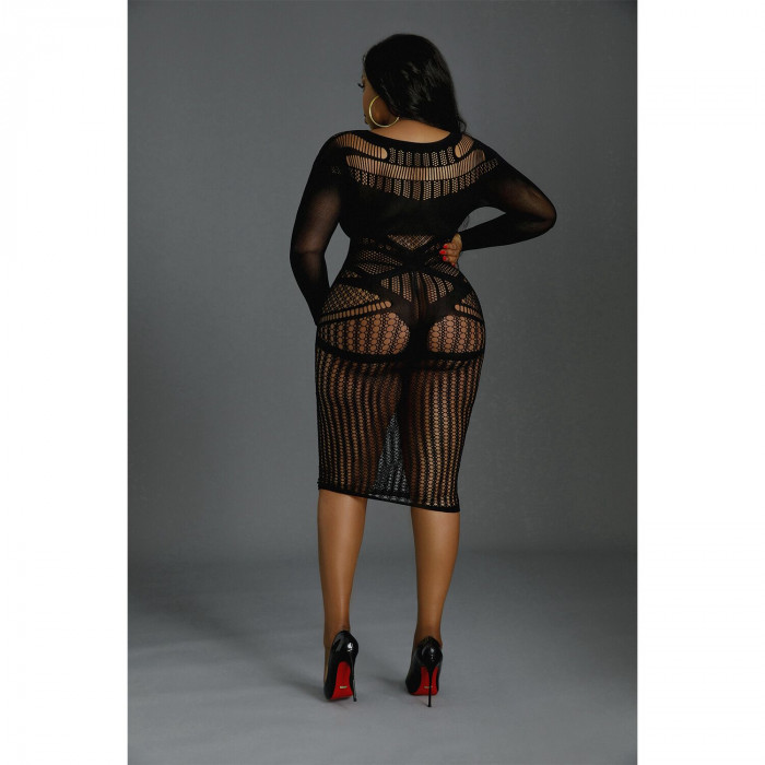 Платье-бодистокинг Moonlight Plus Model 03 XL-XXXL Black, миди, длинный рукав
