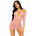 Платье-сетка с сердечками Leg Avenue Heart net mini dress Pink, завязки, открытые плечи, one size