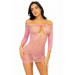 Платье-сетка с сердечками Leg Avenue Heart net mini dress Pink, завязки, открытые плечи, one size