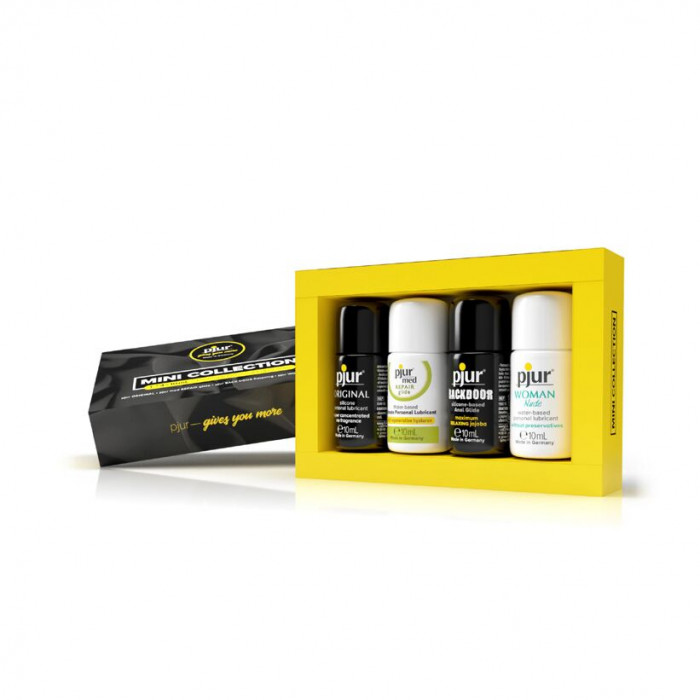 Набір змазок pjur MINI COLLECTION 4×10 мл: med REPAIR glide, WOMAN Nude, ORIGINAL, BACKDOOR Relaxing