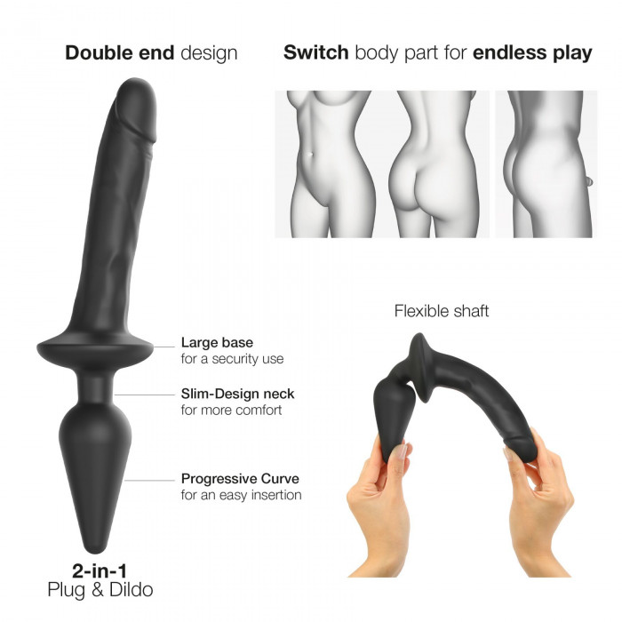 Анальна пробка з дилдо Strap-On-Me SWITCH PLUG-IN REALISTIC DILDO BLACK - L (м'ята упаковка)