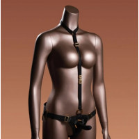 Страпон с нереалистичным фаллоимитатором L UPKO, с ошейником, черный