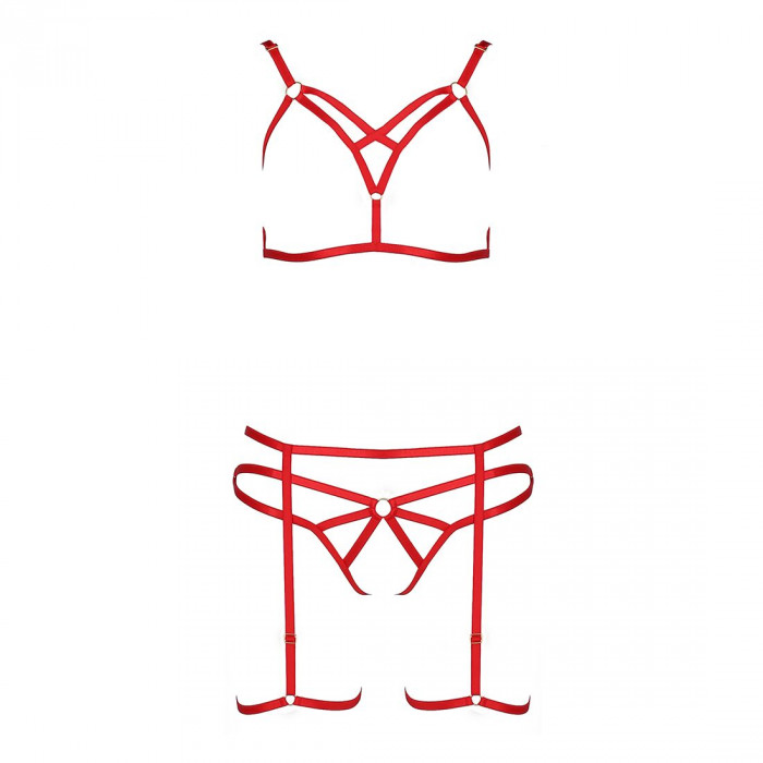 Комплект білизни MAGALI SET OpenBra red S/M - Passion Exclusive: стрепи: ліф, трусики і пояс
