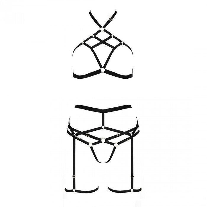 Комплект білизни MORGAN SET OpenBra black L/XL - Passion Exclusive: стрепи: трусики, ліф, пояс