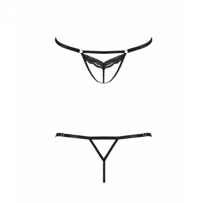 Откровенные трусики-стрепы с кружевом Passion Exclusive SOLON THONG XXL/XXXL black