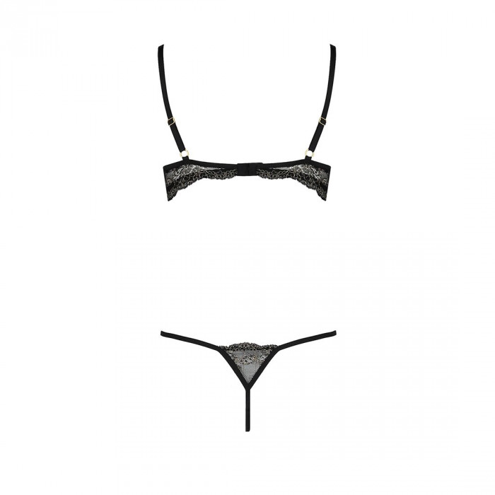 Комплект білизни VALERY SET OpenBra black S/M - Passion Exclusive: стрепи: трусики, відкритий ліф