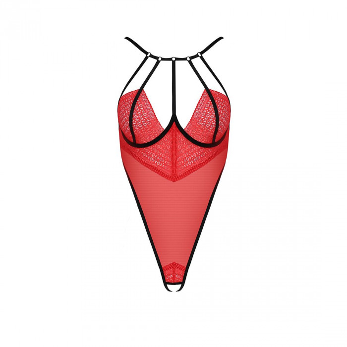 Боди с высоким вырезом бедра AKITA BODY red S/M - Passion Exclusive