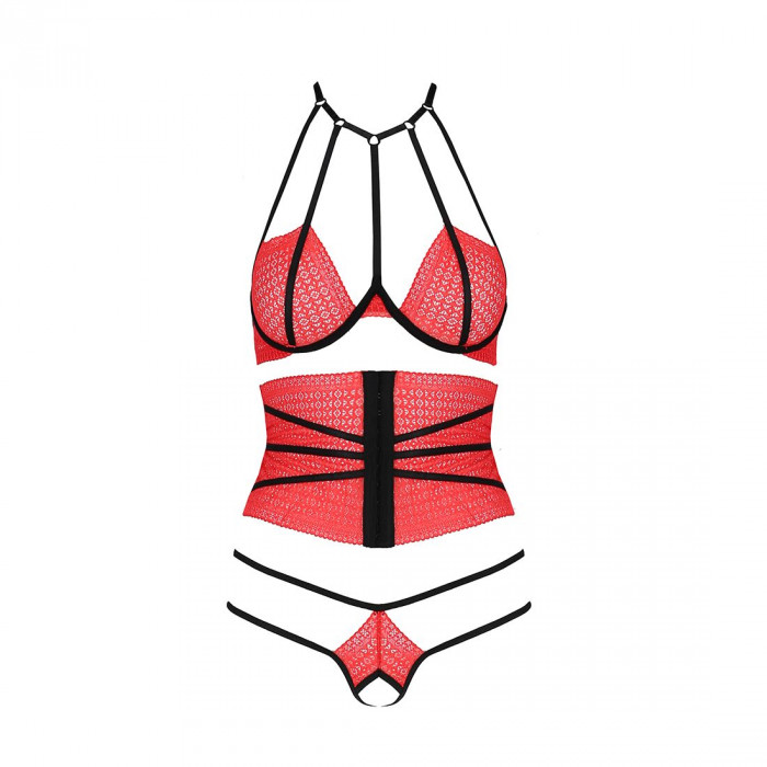Комплект білизни AKITA SET red L / XL - Passion Exclusive: широкий пояс, ліф, стрінги