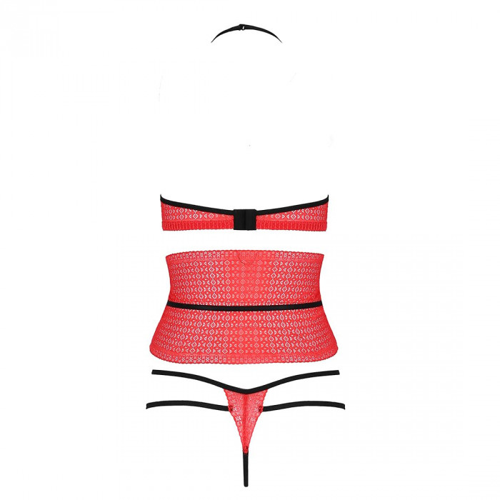 Комплект білизни AKITA SET red L / XL - Passion Exclusive: широкий пояс, ліф, стрінги