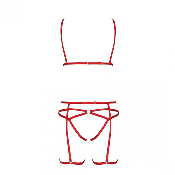 Комплект білизни MAGALI SET OpenBra red L/XL - Passion Exclusive: стрепи: ліф, трусики і пояс